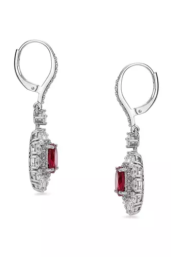 Silver plated faux ruby & cubic zirconia studded hoop & drop earrings jewellery for women
