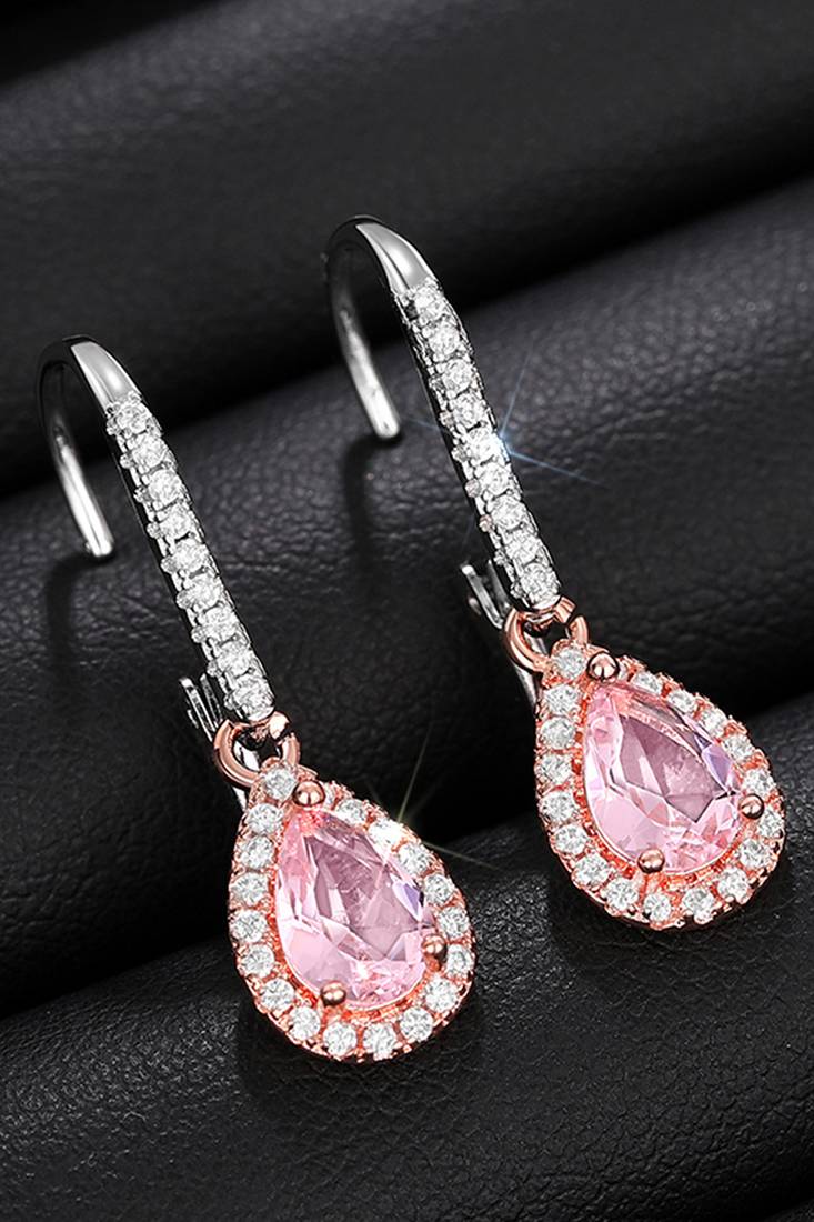 Rose gold & silver plated faux ruby & cz studded hoop & drop earrings jewellery for women