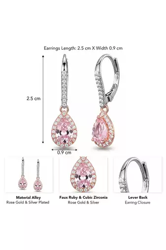 Rose gold & silver plated faux ruby & cz studded hoop & drop earrings jewellery for women