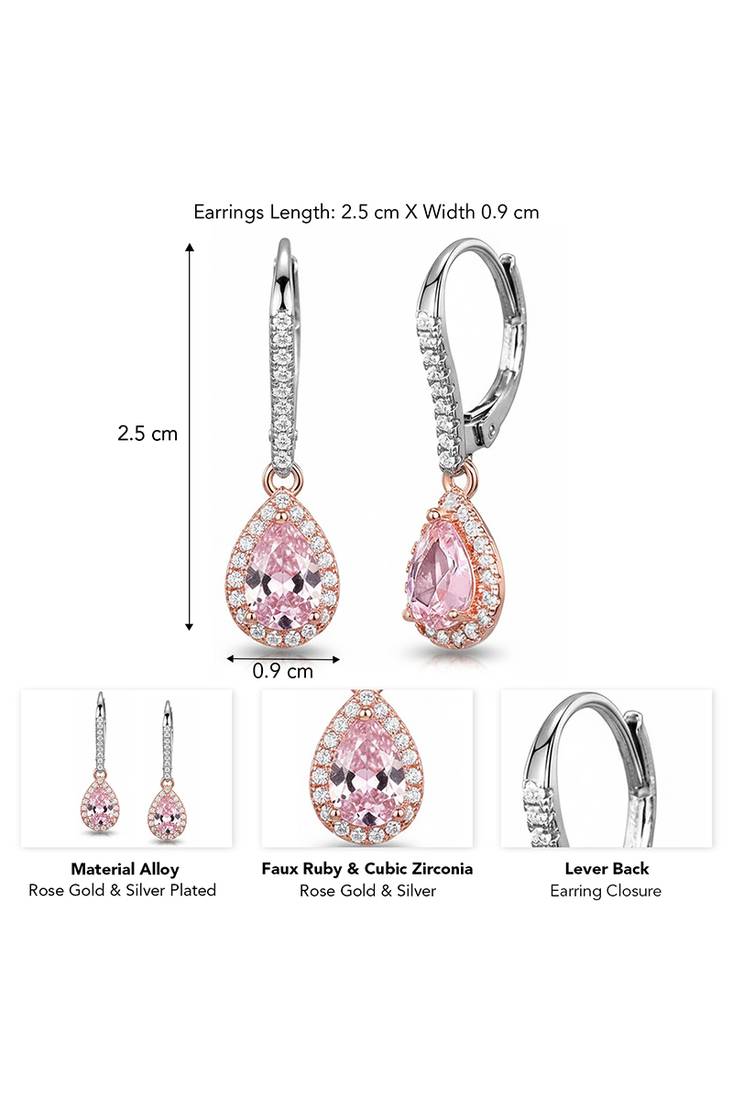Rose gold & silver plated faux ruby & cz studded hoop & drop earrings jewellery for women