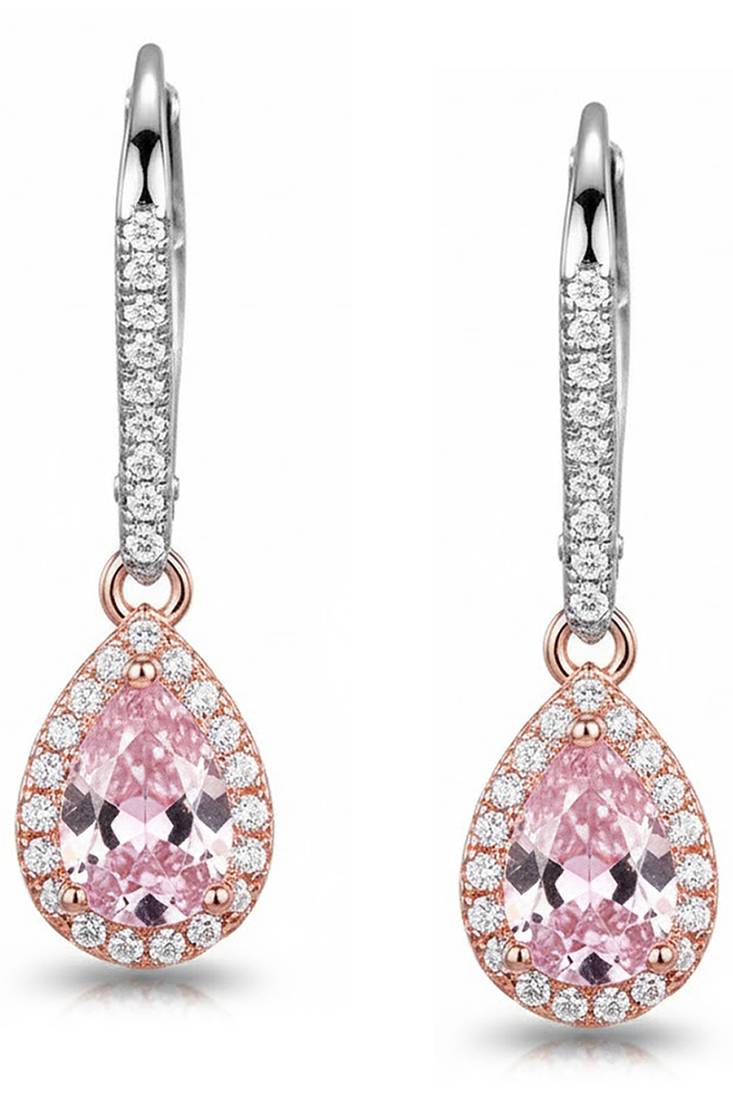 Rose gold & silver plated faux ruby & cz studded hoop & drop earrings jewellery for women