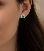 Silver plated faux emerald & cubic zirconia studded fancy stud earrings jewellery for women