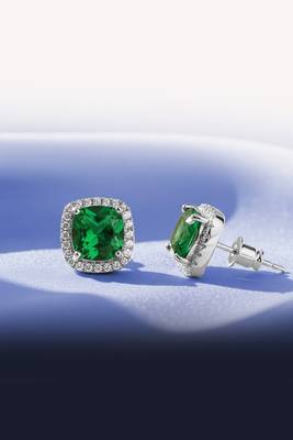 Silver plated faux emerald & cubic zirconia studded fancy stud earrings jewellery for women 2