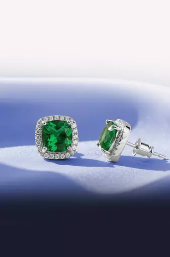 Silver plated faux emerald & cubic zirconia studded fancy stud earrings jewellery for women