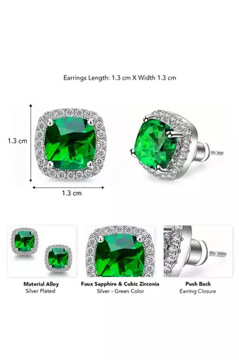 Silver plated faux emerald & cubic zirconia studded fancy stud earrings jewellery for women