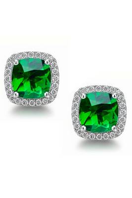 Silver plated faux emerald & cubic zirconia studded fancy stud earrings jewellery for women 4