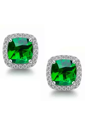 Silver plated faux emerald & cubic zirconia studded fancy stud earrings jewellery for women