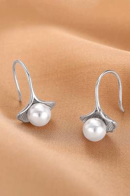 Silver plated pearl studded fancy stylish fish hook insert stud earrings jewellery for women 2