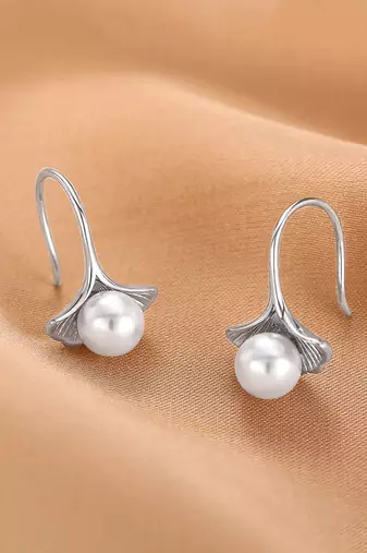 Silver plated pearl studded fancy stylish fish hook insert stud earrings jewellery for women