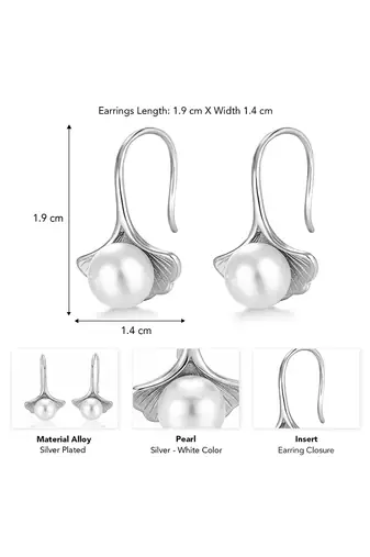 Silver plated pearl studded fancy stylish fish hook insert stud earrings jewellery for women