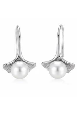 Silver plated pearl studded fancy stylish fish hook insert stud earrings jewellery for women 4