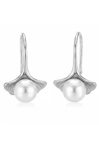 Silver plated pearl studded fancy stylish fish hook insert stud earrings jewellery for women