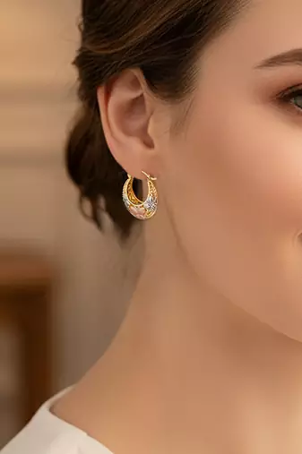 Gold plated fancy stylish floral hoop earrings jewellery for women & girls