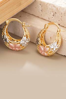 Gold plated fancy stylish floral hoop earrings jewellery for women & girls 2
