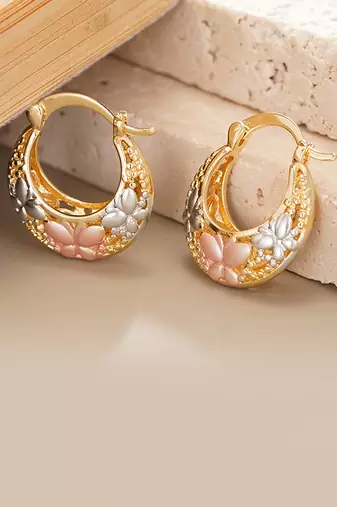 Gold plated fancy stylish floral hoop earrings jewellery for women & girls