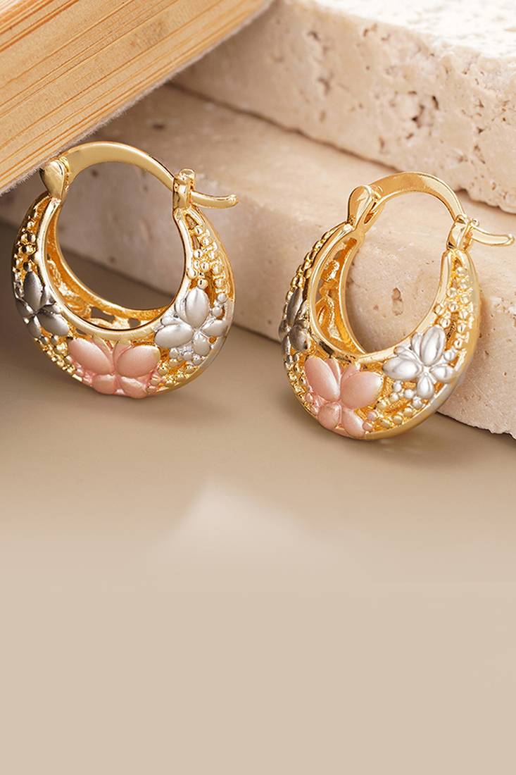 Gold plated fancy stylish floral hoop earrings jewellery for women & girls