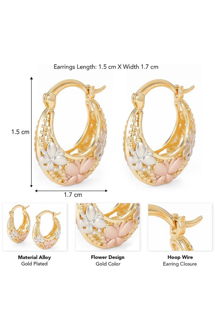 Gold plated fancy stylish floral hoop earrings jewellery for women & girls