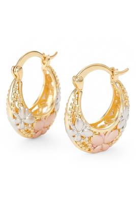 Gold plated fancy stylish floral hoop earrings jewellery for women & girls 4