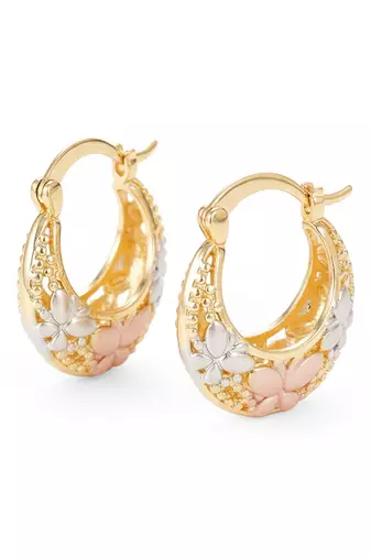 Gold plated fancy stylish floral hoop earrings jewellery for women & girls