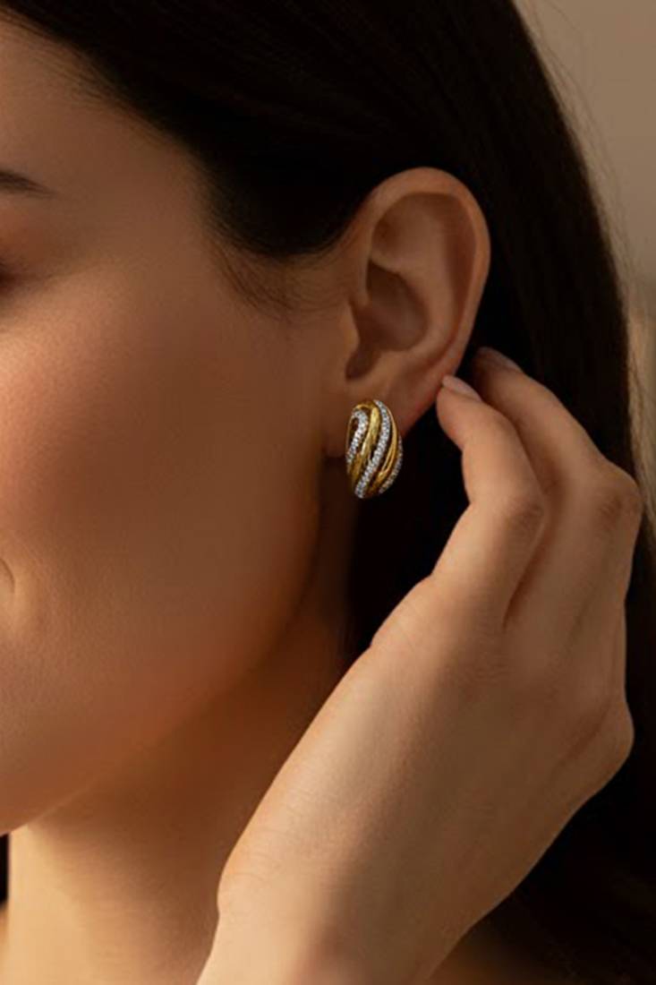 Gold plated cubic zirconia studded fancy stylish stud earrings jewellery gift for women