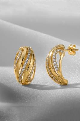 Gold plated cubic zirconia studded fancy stylish stud earrings jewellery gift for women 2