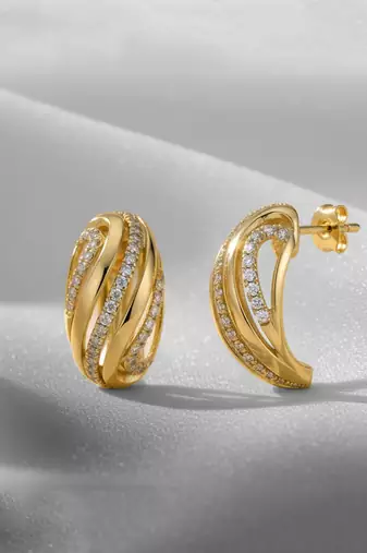 Gold plated cubic zirconia studded fancy stylish stud earrings jewellery gift for women