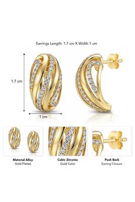 Gold plated cubic zirconia studded fancy stylish stud earrings jewellery gift for women 3