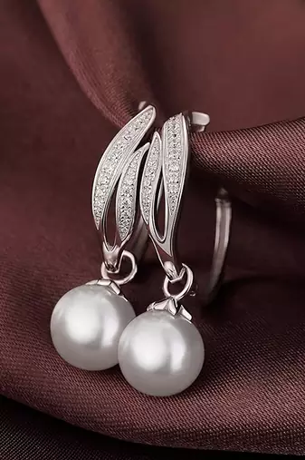 Silver plated cubic zirconia & pearl studded fancy hoop & drop earrings jewellery for women