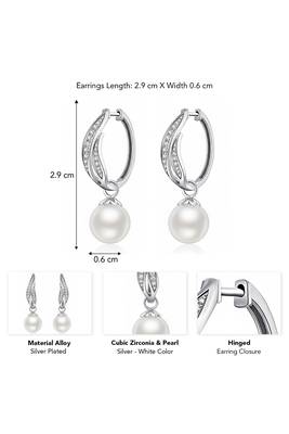 Silver plated cubic zirconia & pearl studded fancy hoop & drop earrings jewellery for women 3