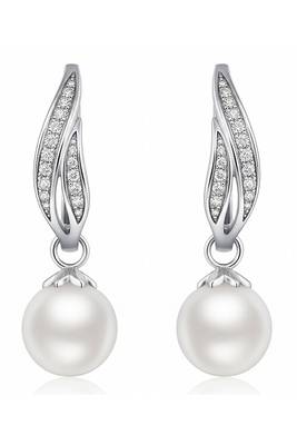 Silver plated cubic zirconia & pearl studded fancy hoop & drop earrings jewellery for women 4