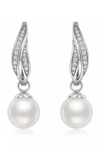 Silver plated cubic zirconia & pearl studded fancy hoop & drop earrings jewellery for women