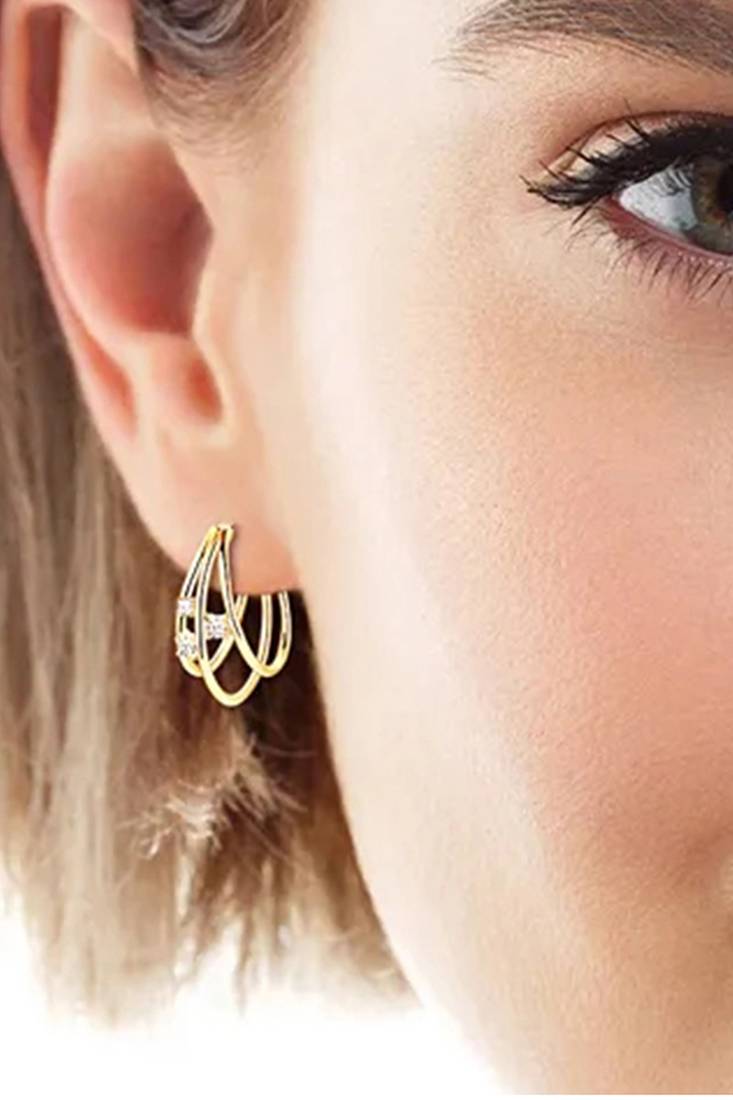 Gold plated cubic zirconia studded fancy stylish hoop earrings jewellery gift for women