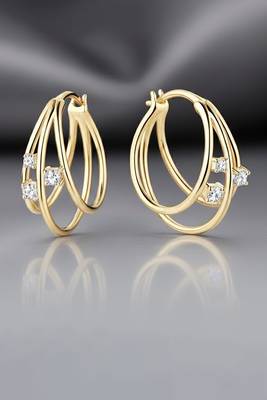 Gold plated cubic zirconia studded fancy stylish hoop earrings jewellery gift for women 2