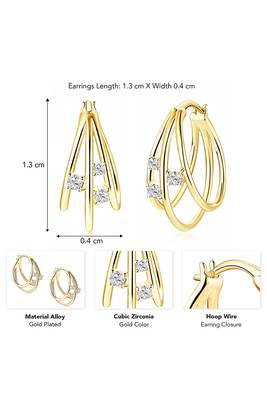 Gold plated cubic zirconia studded fancy stylish hoop earrings jewellery gift for women 3