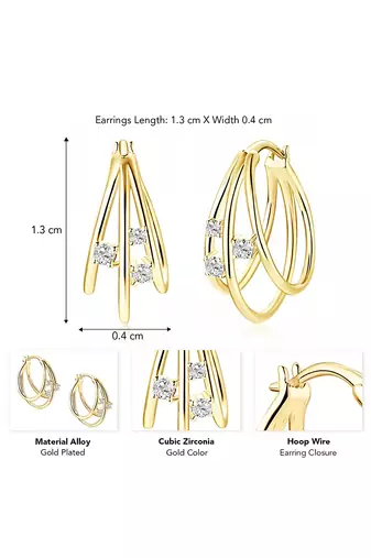 Gold plated cubic zirconia studded fancy stylish hoop earrings jewellery gift for women