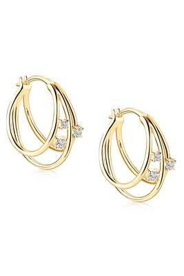 Gold plated cubic zirconia studded fancy stylish hoop earrings jewellery gift for women 5