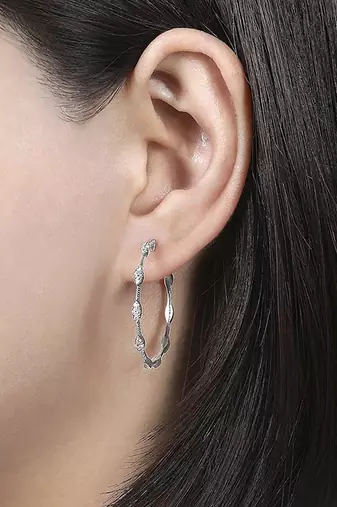 Silver plated cubic zirconia studded fancy stylish hoop bali earrings jewellery for women