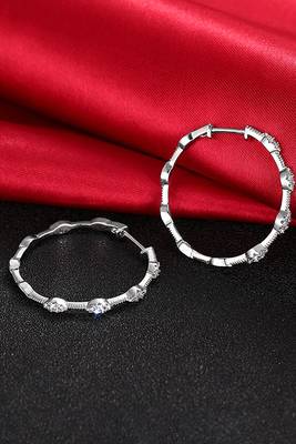 Silver plated cubic zirconia studded fancy stylish hoop bali earrings jewellery for women 2