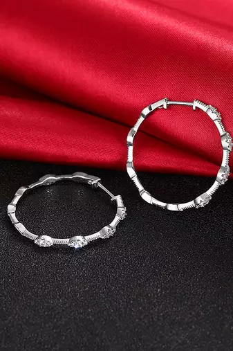Silver plated cubic zirconia studded fancy stylish hoop bali earrings jewellery for women