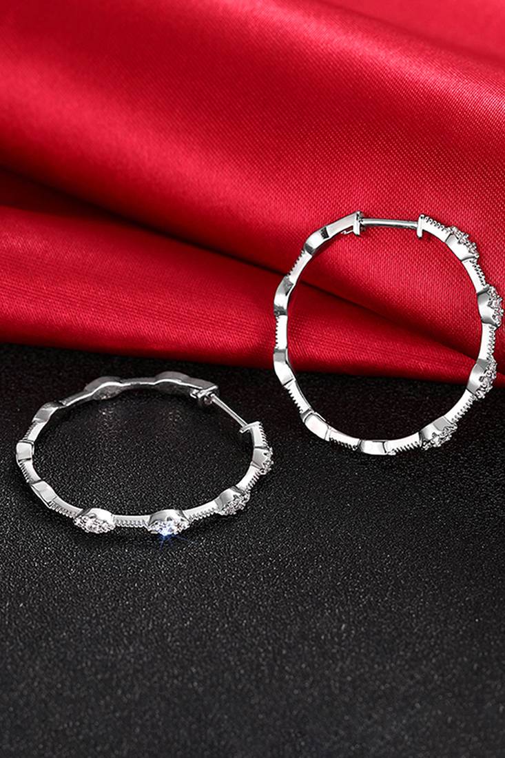 Silver plated cubic zirconia studded fancy stylish hoop bali earrings jewellery for women
