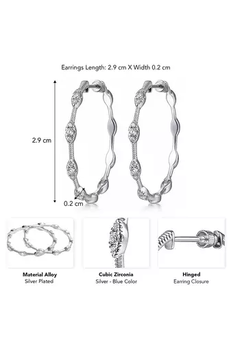Silver plated cubic zirconia studded fancy stylish hoop bali earrings jewellery for women