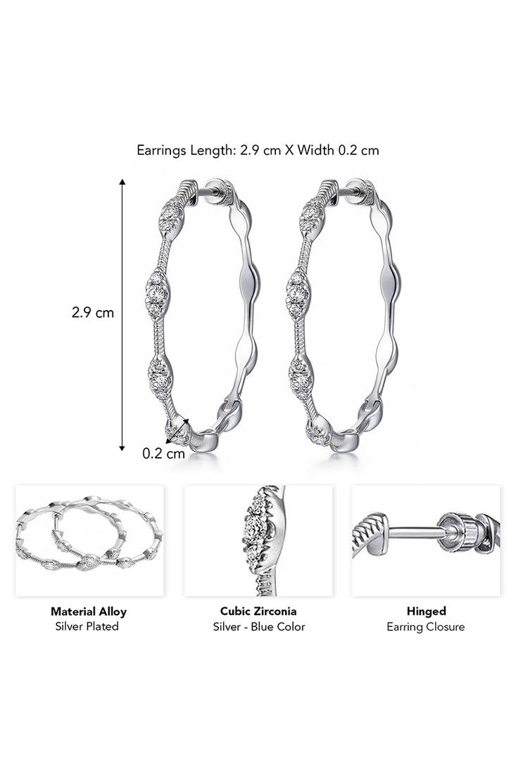 Silver plated cubic zirconia studded fancy stylish hoop bali earrings jewellery for women