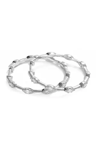 Silver plated cubic zirconia studded fancy stylish hoop bali earrings jewellery for women