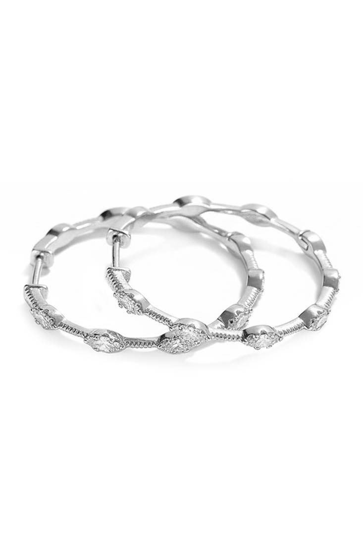 Silver plated cubic zirconia studded fancy stylish hoop bali earrings jewellery for women