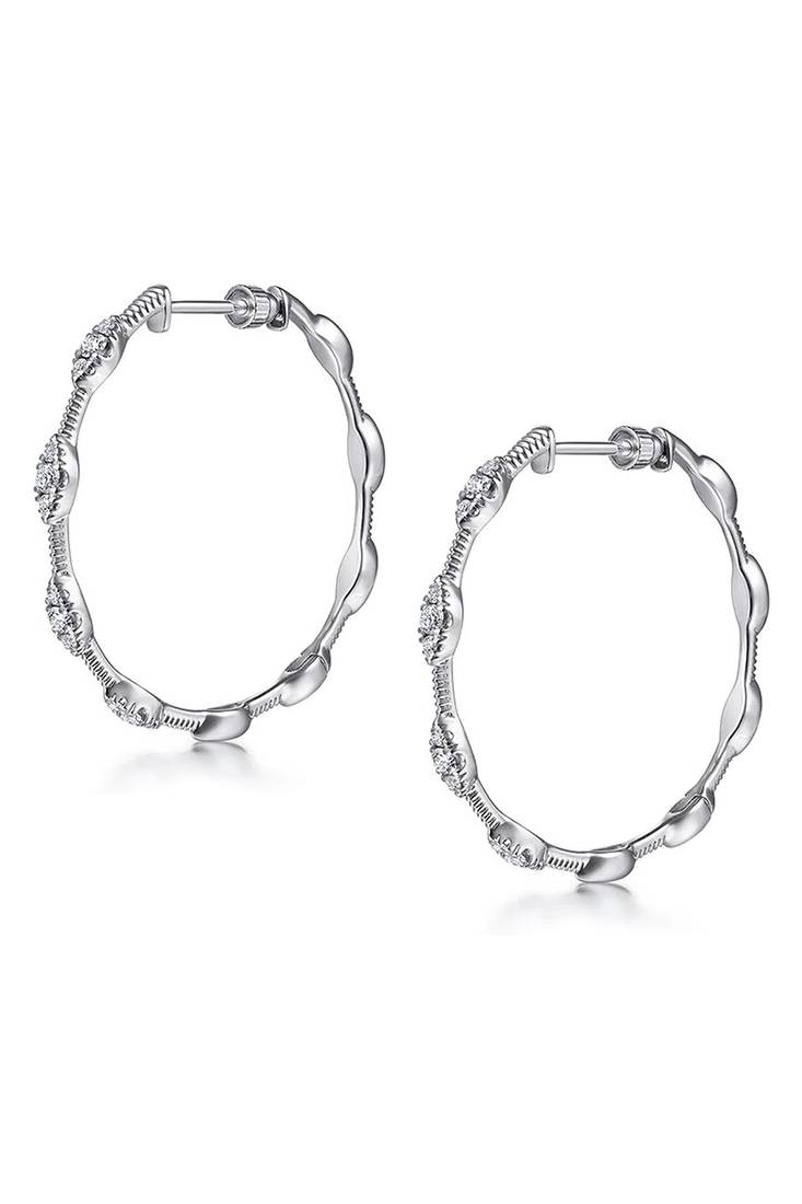 Silver plated cubic zirconia studded fancy stylish hoop bali earrings jewellery for women
