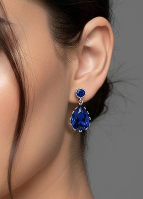Silver plated faux sapphire studded fancy stylish drop earrings jewellery for women & girls 1