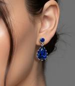 Silver plated faux sapphire studded fancy stylish drop earrings jewellery for women & girls