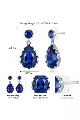 Silver plated faux sapphire studded fancy stylish drop earrings jewellery for women & girls