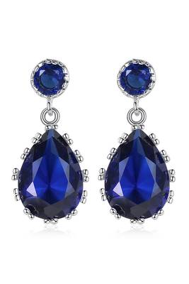 Silver plated faux sapphire studded fancy stylish drop earrings jewellery for women & girls 4