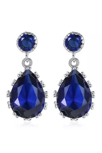 Silver plated faux sapphire studded fancy stylish drop earrings jewellery for women & girls